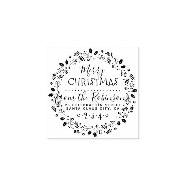 Tampons Encreurs Wreath Holly & Pine Nom et adresse de retour (Impression)