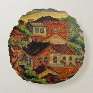 Tamsui & Chen Cheng-Po /Taiwan vintage art Round Pillow