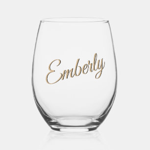 Tan 3D Minimalist Handwritten Name  Stemless Wine Glass