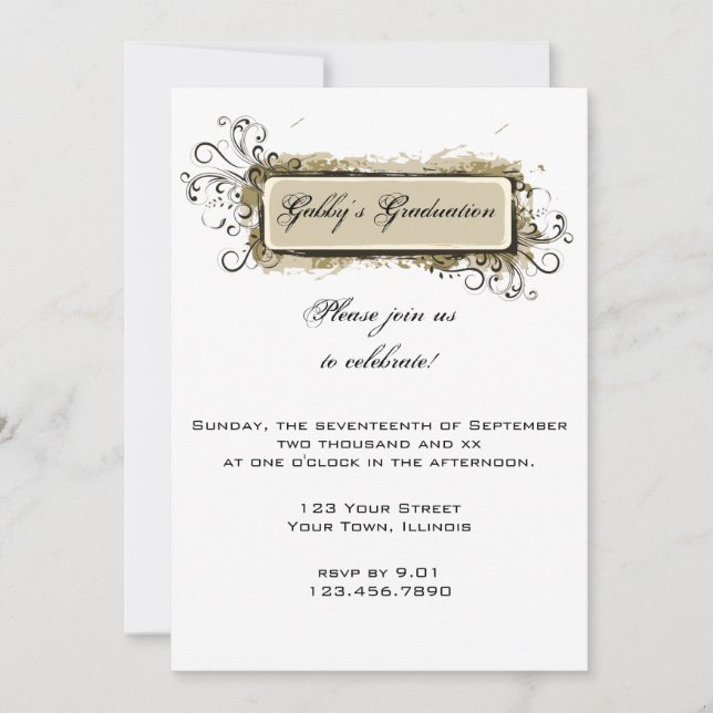 Tan Abstract Floral Graduation Party Invitation (Front)