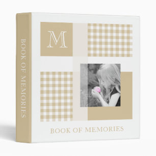 Tan Add Your Photo Gingham Modern Brown Monogram Binder