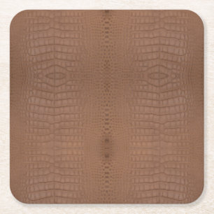Tan Alligator Texture Print Square Paper Coaster