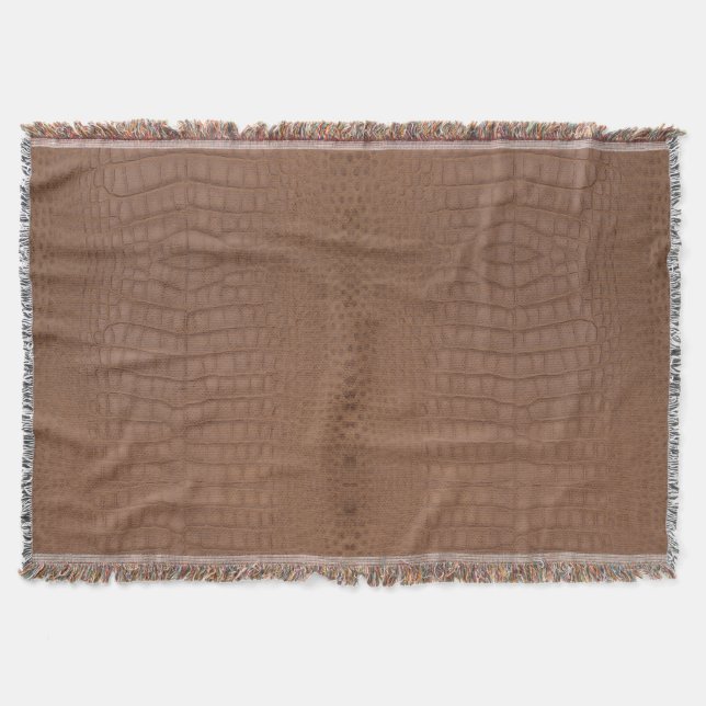Tan Alligator Texture Print Throw Blanket (Front)