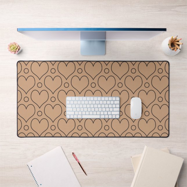 Tan and Black Love Hearts and Polka Dots pattern Desk Mat (Office 1)