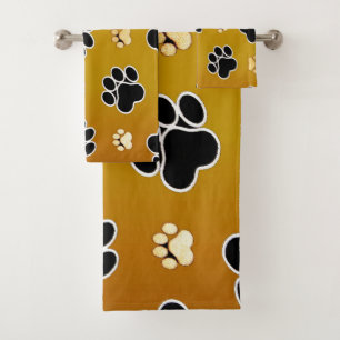 Tan and black paw print on a gold background #2 bath towel set