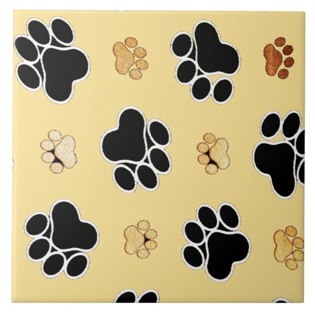 Tan and black paw print on a gold background #3 tile (Front)