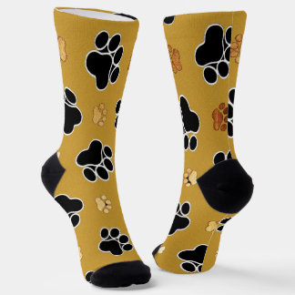 Tan and black paw print on a gold background #4 socks