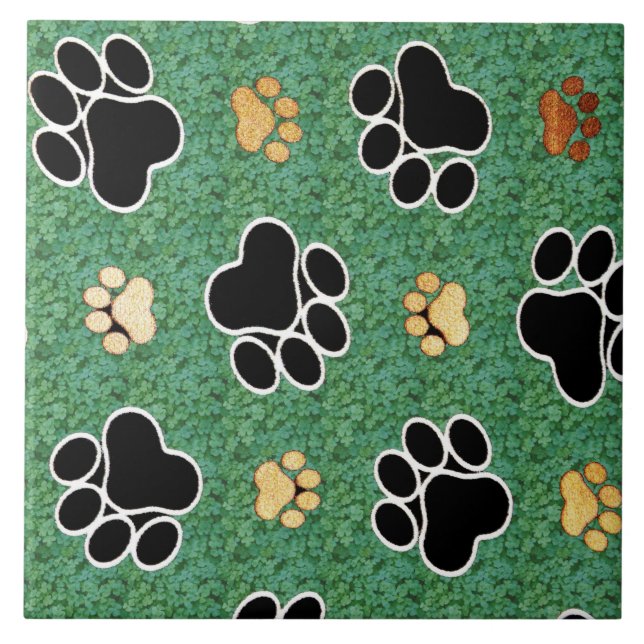 Tan and black paw print on green grass tile (Front)