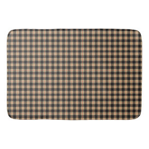 Tan and Black Red Stripe Buffalo Plaid  Bath Mat