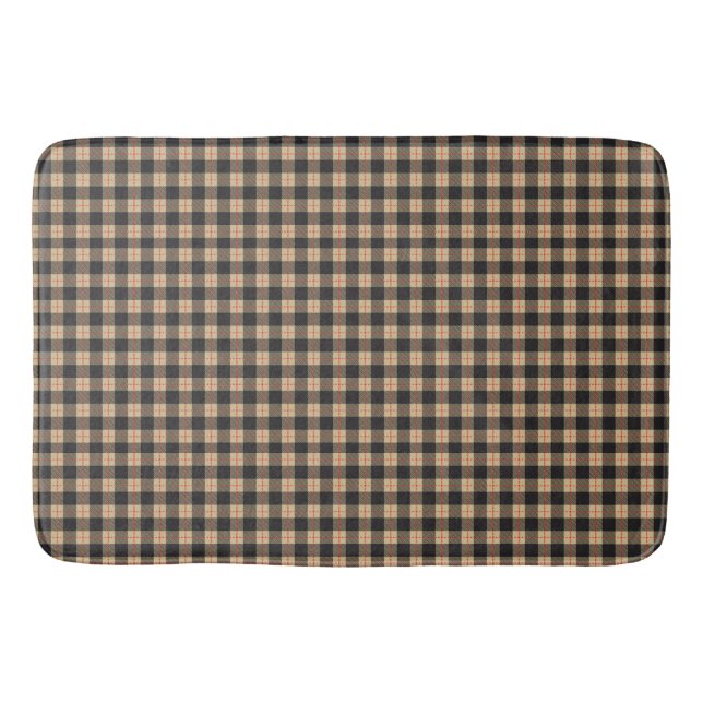 Tan and Black Red Stripe Buffalo Plaid  Bath Mat (Front)