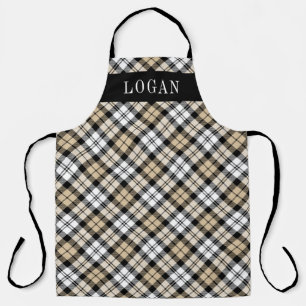 Tan and Black Watch Plaid Personalized Holiday Apron