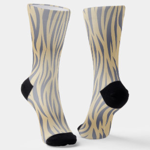 Tan and Black Zebra Stripe Crew Socks