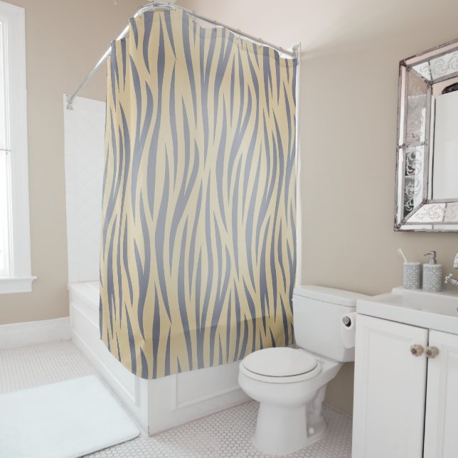 Tan and Black Zebra Stripe Shower Curtain (In Situ)