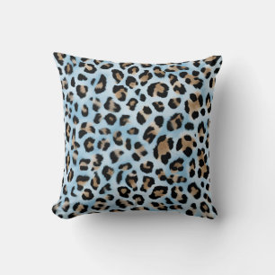 Tan And Blue Leopard Print Throw Pillow