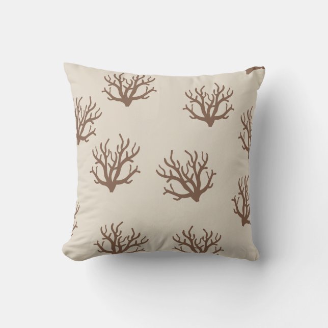 Tan and Brown Coral pattern pillow (Front)