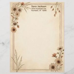 Tan and Brown Flowers and Grass Letterhead