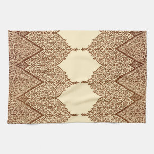 Tan and Brown Indian Lace Vintage Design Pattern Kitchen Towel