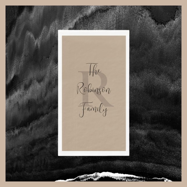 Tan and Brown Name Monogram Paper Guest Towel Napkin (Creator Uploaded)