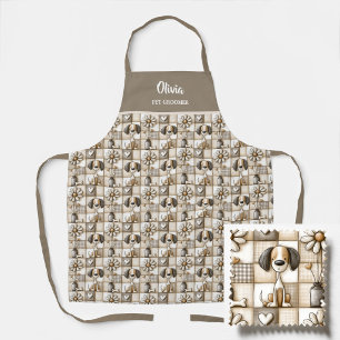 Tan and Brown Patchwork Dog Pattern Pet Groomer Apron