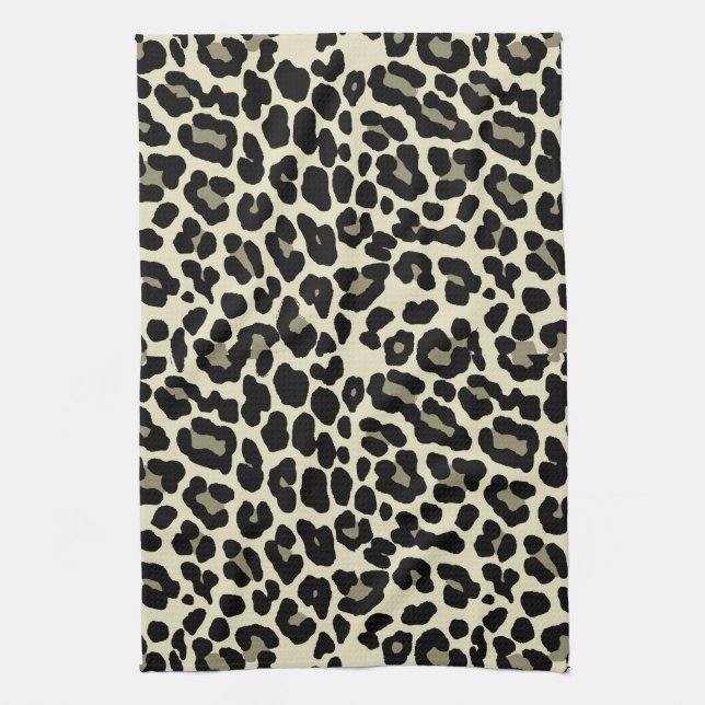 Tan and Coffee Leopard Print Pattern Kitchen Towel (Vertical)