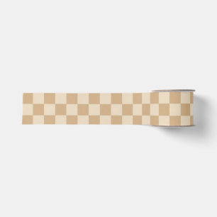 Tan and Cream Chequerboard Soft Neutral Palette Grosgrain Ribbon