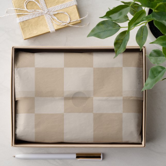 Tan and Cream Chequerboard Soft Neutral Palette Tissue Paper (Gift)