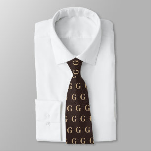 Tan and Dark Brown Monogram Pattern Tie