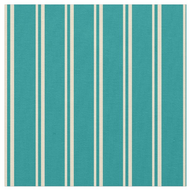 Tan and Dark Cyan Lines Pattern Fabric (Close Up)
