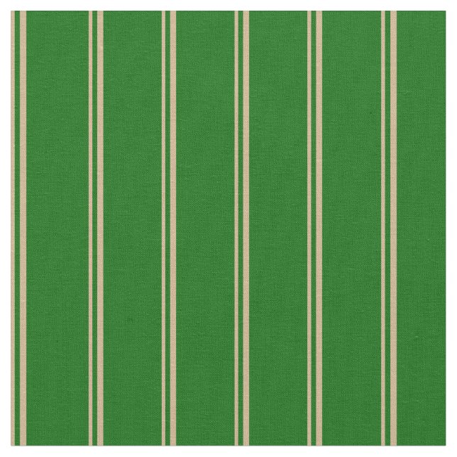 Tan and Dark Green Coloured Lines Pattern Fabric (Close Up)