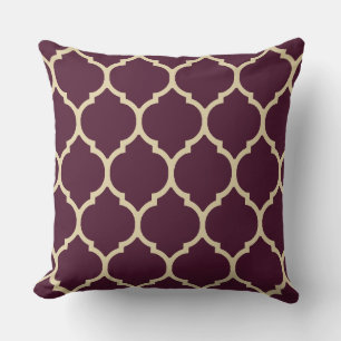 Tan and Elegan Purple Quatrefoil Moroccan lattice Throw Pillow