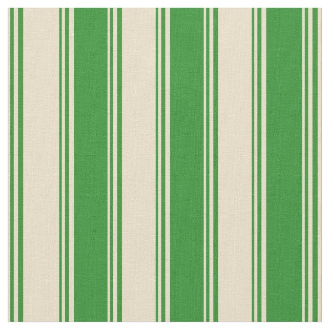 Tan and Forest Green Coloured Lines Pattern Fabric (Close Up)