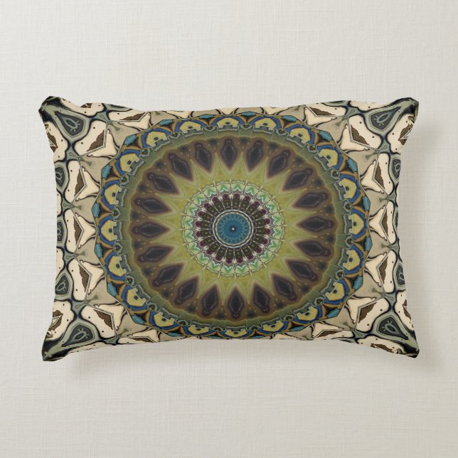 Tan And Green Abstract Accent Pillow (Front)