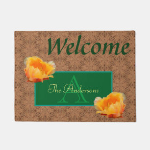 Tan and Green Personalized Monogram Orange Cactus Doormat