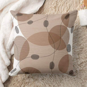 Tan and Grey Geometric Earthtones Circles Throw Pillow