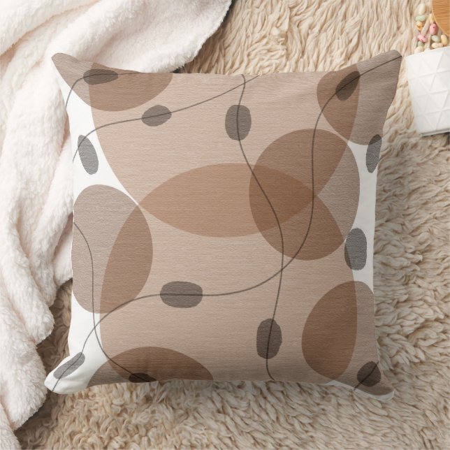 Tan and Grey Geometric Earthtones Circles Throw Pillow (Blanket)