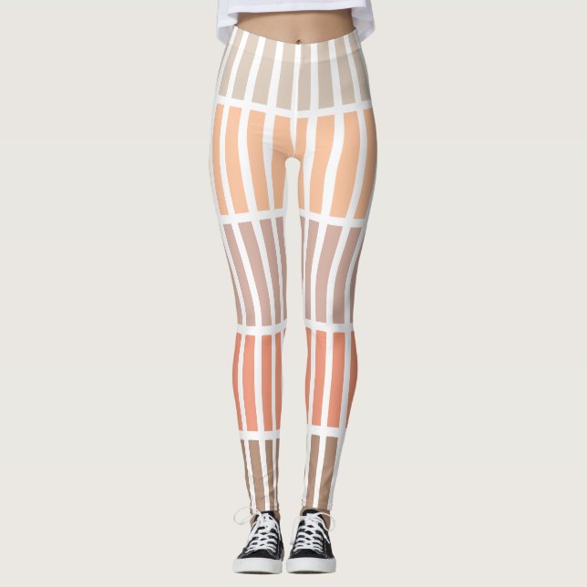 Tan and Orange Blocks of Rectangles Leggings (Front)
