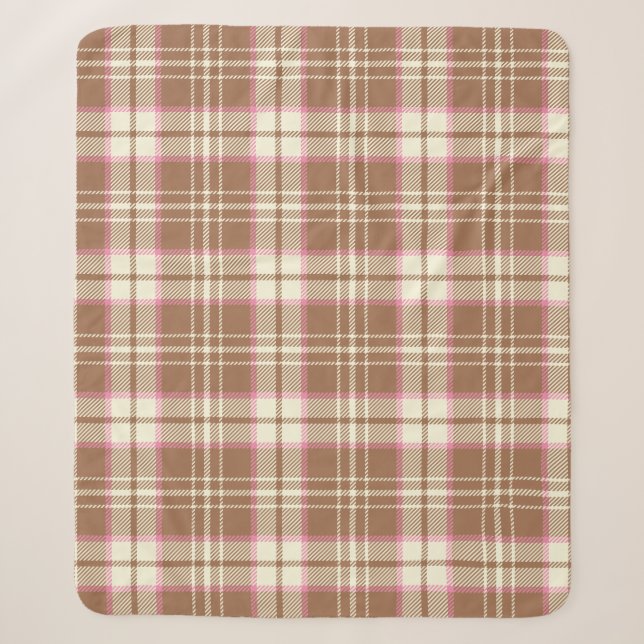 Tan and Pink Plaid Sherpa Blanket (Front)