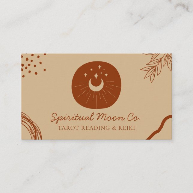 Tan and Rust Earth Tone Moon Stars Business Card (Front)