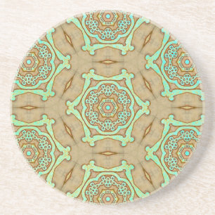 Tan and Turquoise Arabesque Coaster