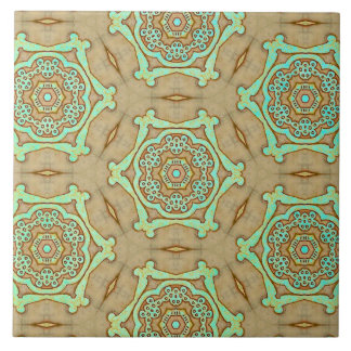 Tan and Turquoise Arabesque Tile