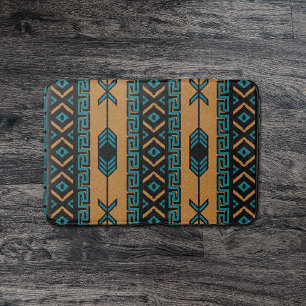Tan And Turquoise Southwest Aztec Pattern Bath Mat