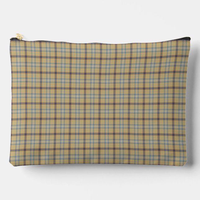 Tan and Wedgewood Blue Plaid Accessory Pouch (Front)