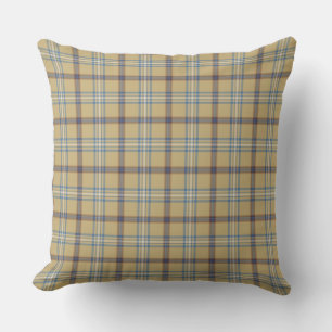 Tan and Wedgewood Blue Plaid Throw Pillow