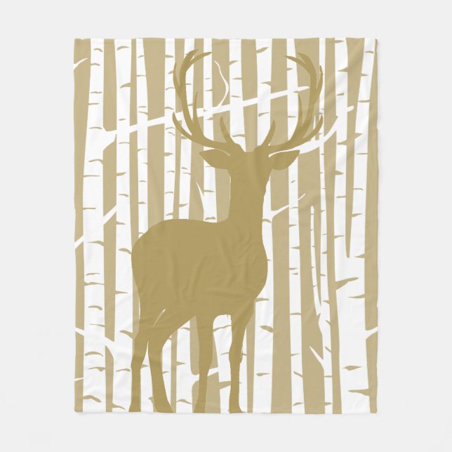 Tan and White Birch Forest Woodland Fleece Blanket (Front)