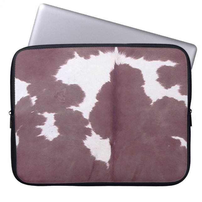 Tan and White Cowhide Country Western Laptop Sleeve (Front)