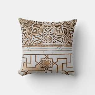 Tan and White Geometric Arabesque Throw Pillow