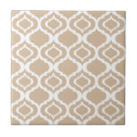 Tan and White Geometric Moroccan Lattice Pattern Tile<br><div class="desc">Classy geometrical moroccan lattice pattern in tan beige and white on a ceramic tile.</div>