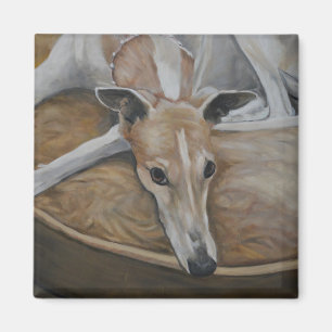 Tan and White Greyhound Dog Art Magnet