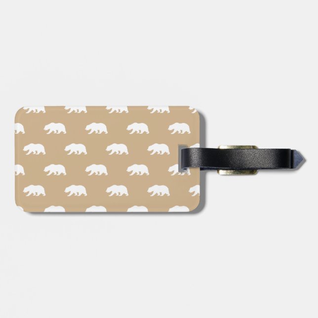 Tan and White Grizzly Bear Pattern Luggage Tag (Back Horizontal)