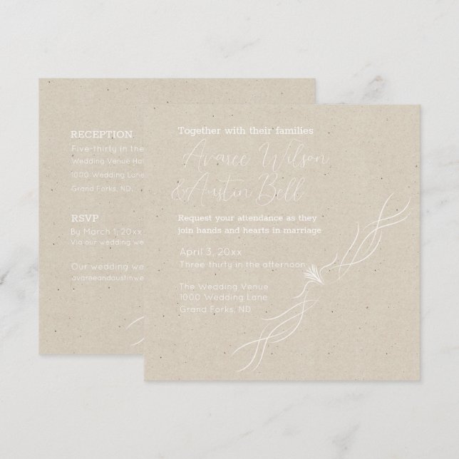 Tan and White Minimalist Wedding  Invitation (Front/Back)